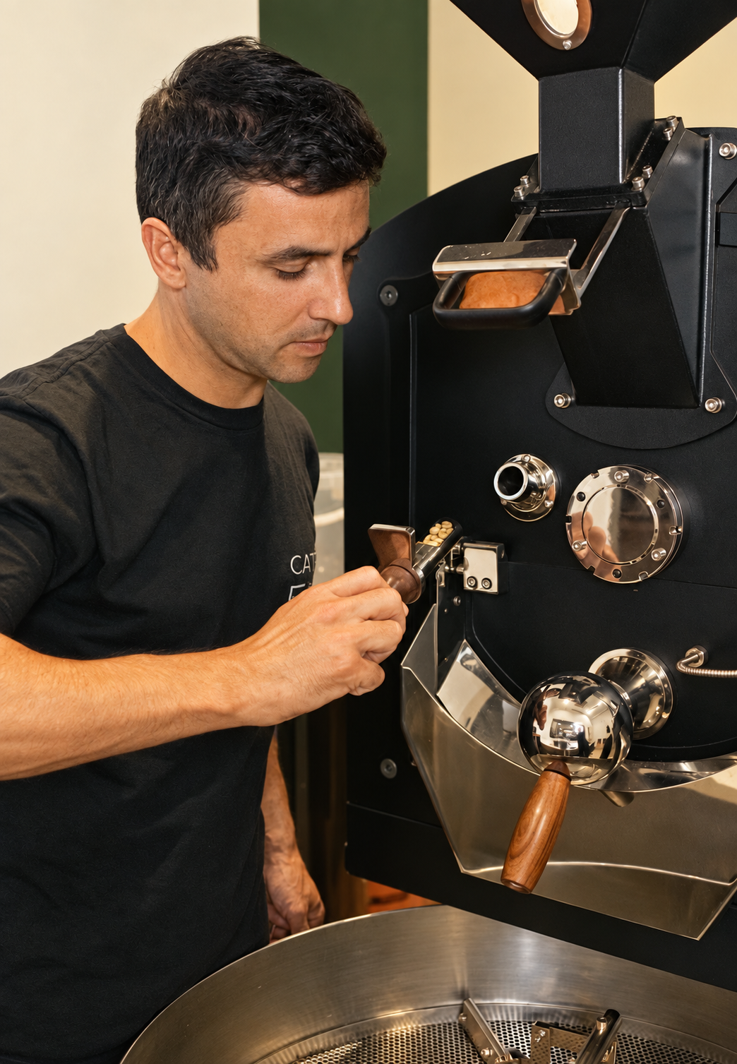 Caté Roasters trabajando junto al tostador